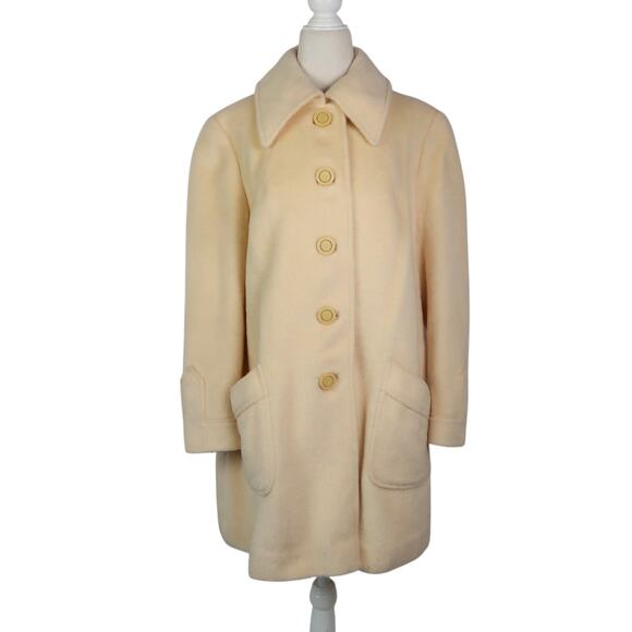 Vintage 60s Mary Lane Cream Faux Fur Coat Mod Swing Evening L - Picture 1 of 6